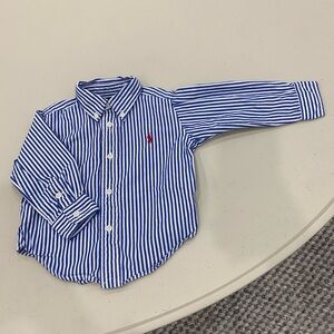 Ralph Lauren Striped 100% Cotton Poplin Shirt (Striped Blue, 12M)